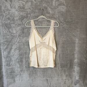 Y2K Forever21 Women Lace Trim Cami Top Size L Babydoll Satin 90s Fairy Ivory